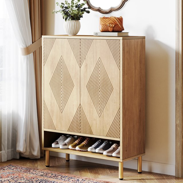 LITTLE TREE 6-stöckiger Schuhschrank aus Holz mit Türen und verstellbaren Einlegeböden für 24 Paar Schuhe, moderner Aufbewahrungsorganizer für den Flur - Bild 1