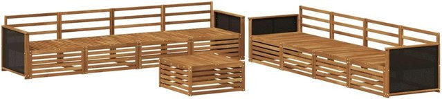 vidaXL Outdoor-Sofagarnitur aus Massivholz Akazie in Braun, 9-teiliges Set mit Tisch und Mittelsofas - Bild 1