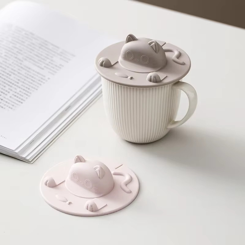 PGY Silikon Tassen-Deckel mit Katzenkopf-Design, Staubgeschützt und Auslaufsicher, Pink - Bild 2