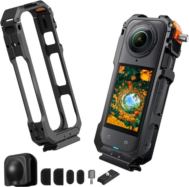 Schutzrahmen für Insta360 X5 Gehäuse mit Cold-Shoe-Halterung in Schwarz - Bild 1