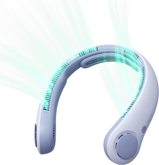 JISULIFE Tragbarer Nackenventilator mit 5 Geschwindigkeitsstufen, 5000 mAh Akku, blattlos und leise, in Blau oder Weiß - Bild 1