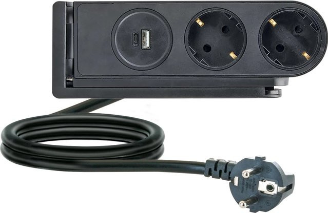 Schwaiger Tischsteckdosenleiste Schwarz mit 2 Schutzkontakt-Steckdosen und 2 USB-Ports - Bild 1