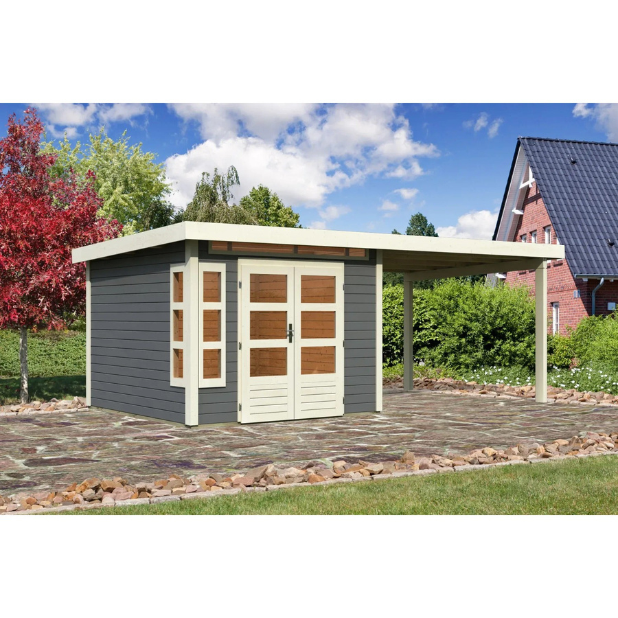 Karibu Holz-Gartenhaus Kastberg mit Flachdach in Terragrau, lackiert, B/T: 270 x 270 cm - Bild 2