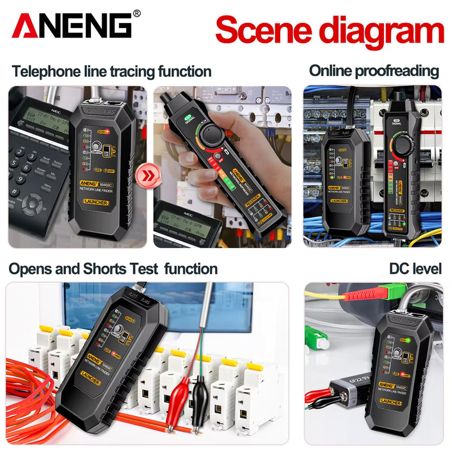 ANENG M469C Multifunktions-Netzwerkkabel-Finder und LAN-Kabeltester für RJ45 und RJ11 in Schwarz - Bild 5