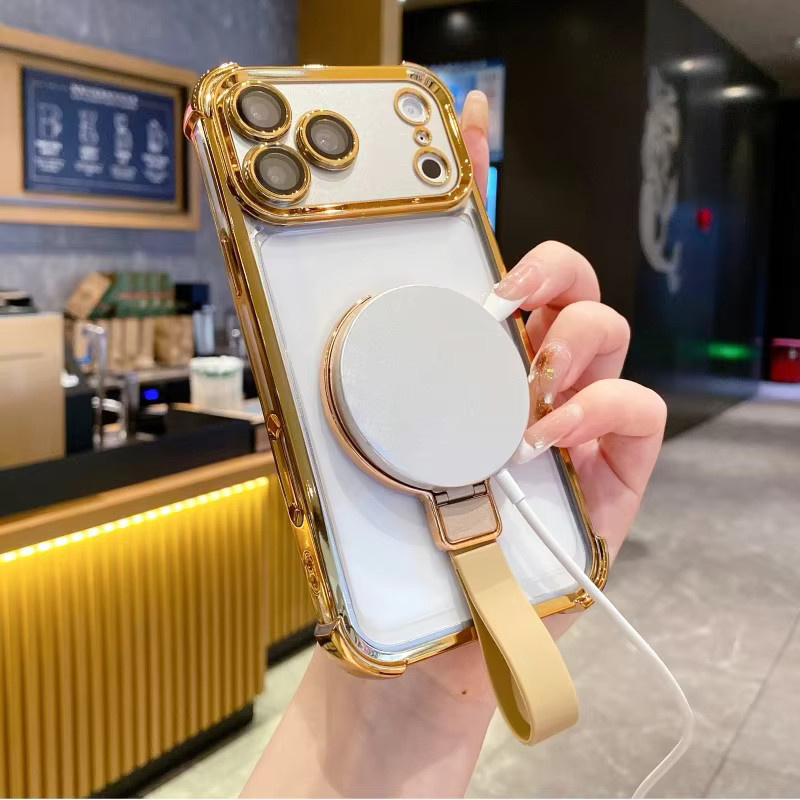 Eurynome Magnetische Schutzhülle mit Ring-Ständer für iPhone, Transparent/Silber, Stoßfeste TPU-Hülle mit luxuriöser Beschichtung - Bild 1