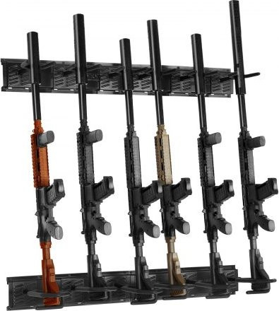 VEVOR Waffenregal zur Wandmontage für 6 Gewehre und Schrotflinten, schwarzer Metall-Waffenhalter mit weicher Polsterung, Tragkraft 81,6 kg - Bild 1