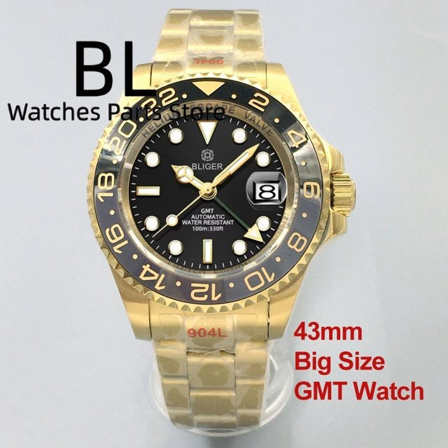 BLIGER GMT Armbanduhr, Edelstahl, Gold, Rose, 43 mm, Herren - Bild 1