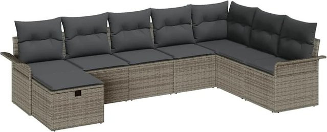 vidaXL Garten-Sofa-Set aus Polyrattan in Grau, 8-teiliges Lounge-Set in U-Form mit Kissen und integriertem Stauraum - Bild 1