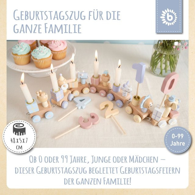 Bieco Geburtstagszug aus Holz im Scandi-Chic Candy Design für 0-99 Jahre, Mehrfarbig - Bild 1