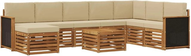 vidaXL Sofagarnitur aus Massivholz Akazie in Natur-Beige mit Latten-Design und Armlehnen - Bild 1