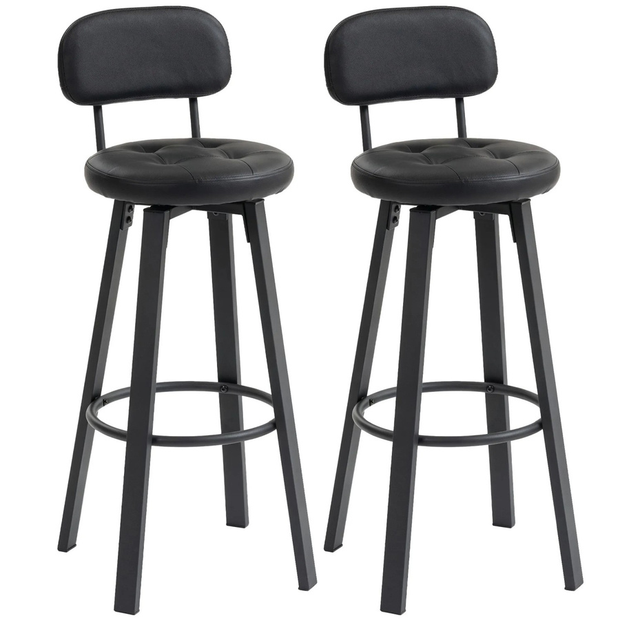 HOMCOM Barhocker aus Kunstleder und Metall in Schwarz, H x B x T: 99 x 38 x 43,5 cm - Bild 2