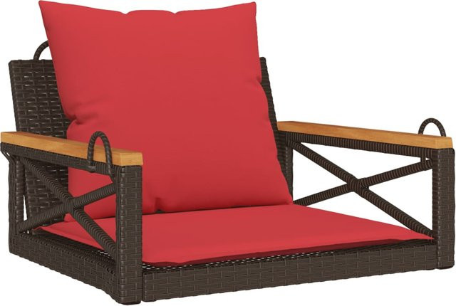 Yiwydaa Hängesessel aus Polyrattan mit Kissen in Braun, B/T/H: 63 x 62 x 40 cm - Bild 1