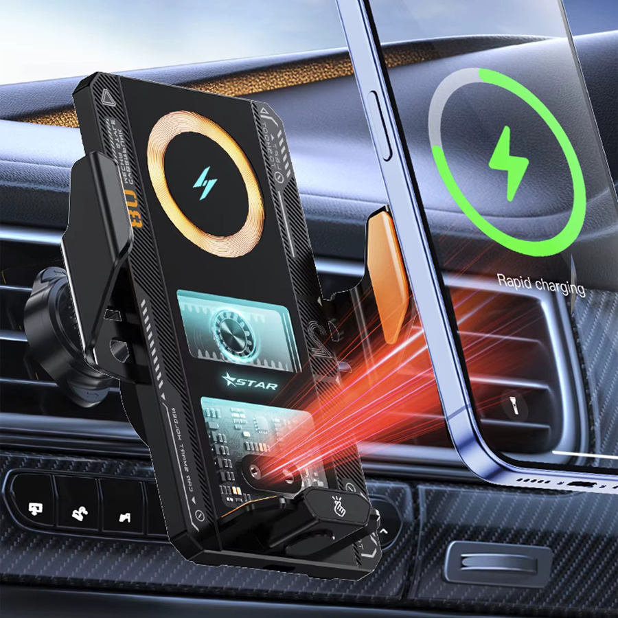 Auto Smart Sensing Automatische Spannhalterung mit 15W/66W Schnellladefunktion für Samsung, iPhone und Xiaomi in Schwarz - Bild 3