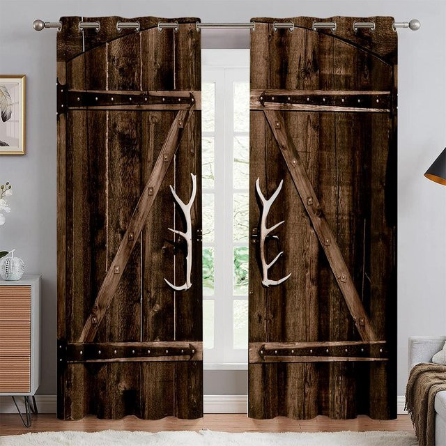 Yiran Furniture Verdunkelnde Vorhänge mit Holzmaserung im Retro-Design, thermoisolierend, 2 Stück, Farbe: Braun, B: 132 cm, H: 160 cm - Bild 1