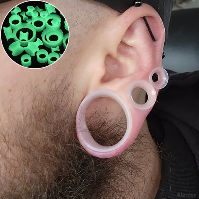 Ohr Expander Silikon, Doppel Flare Design, Weiß, Unisex, 3-24mm - Bild 1