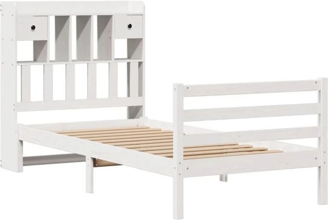vidaXL Massivholzbett aus Kiefer mit Kopfteil und Regal in Weiß, B/T/H: 75 x 190 x 110 cm - Bild 1