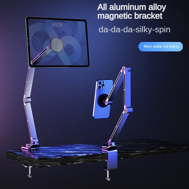 Dktop Magnetischer Tablet- und Telefonständer mit verstellbarem Schwenkarm aus Aluminiumlegierung, faltbarer Halter für iPad, Farbe: Grau/Silber - Bild 1