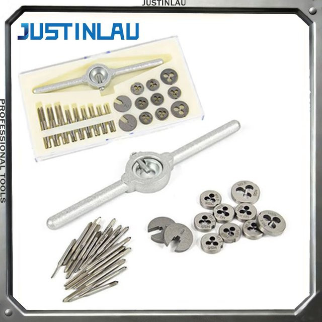 JUSTINLAU 31-teiliges Set metrische Gewindebohrer und Schneideisen aus Hochgeschwindigkeitsstahl, M1,0 bis M2,5 - Bild 1