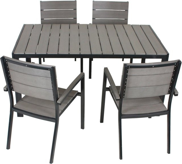 GARDEN PLEASURE Sitzgruppe Olivia 5-tlg. aus Aluminium in Grau mit Tisch und 4 Stapelstühlen - Bild 1