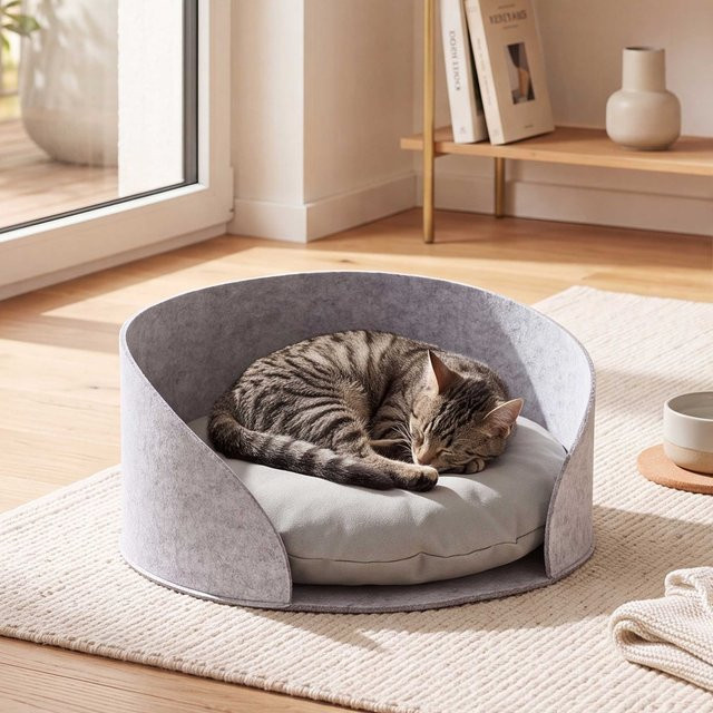 Tierbett MCW-Q61 für Hunde und Katzen, runder Schlafkorb aus Filz mit Kissen, Durchmesser: 39 cm, grau - Bild 1