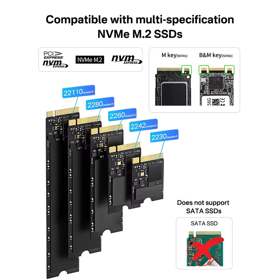 Acasis Dual-Bay M.2 NVMe Duplicator Offline-Kloner mit 20Gbps USB 3.2 Typ-C Anschluss für 2230/2242/2260/2280 SSDs in Silber - Bild 4