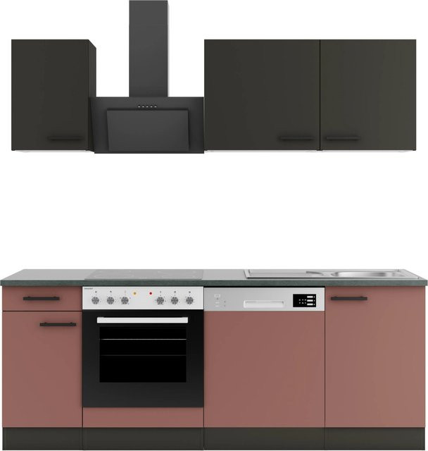 OPTIFIT Küchenzeile Madrid420/Nizza407 in Anthrazit und Rostrot, Breite: 210 cm, Tiefe: 57 cm, Höhe: 82 cm - Bild 1
