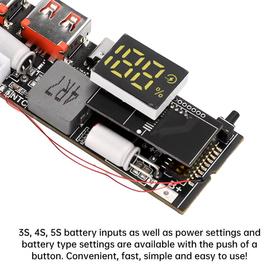 DIY Powerbank Modul mit Dual USB-C Port für 65W bis 100W Super Fast Charging, Zwei-Wege-Ladung, Schwarz - Bild 3