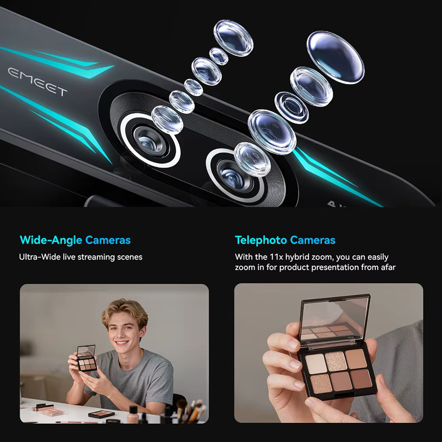 EMEET C60E 4K Webcam mit RGB-Licht und 1080P 60fps für Streaming und Gaming, Schwarz - Bild 3