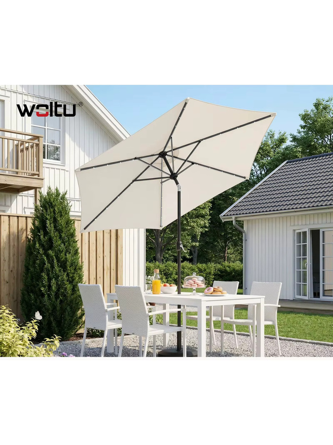 WOLTU Gartenschirm mit LED-Solarbeleuchtung in Beige mit UV-Schutz 50+ und Abdeckung für Balkon und Terrasse - Bild 5