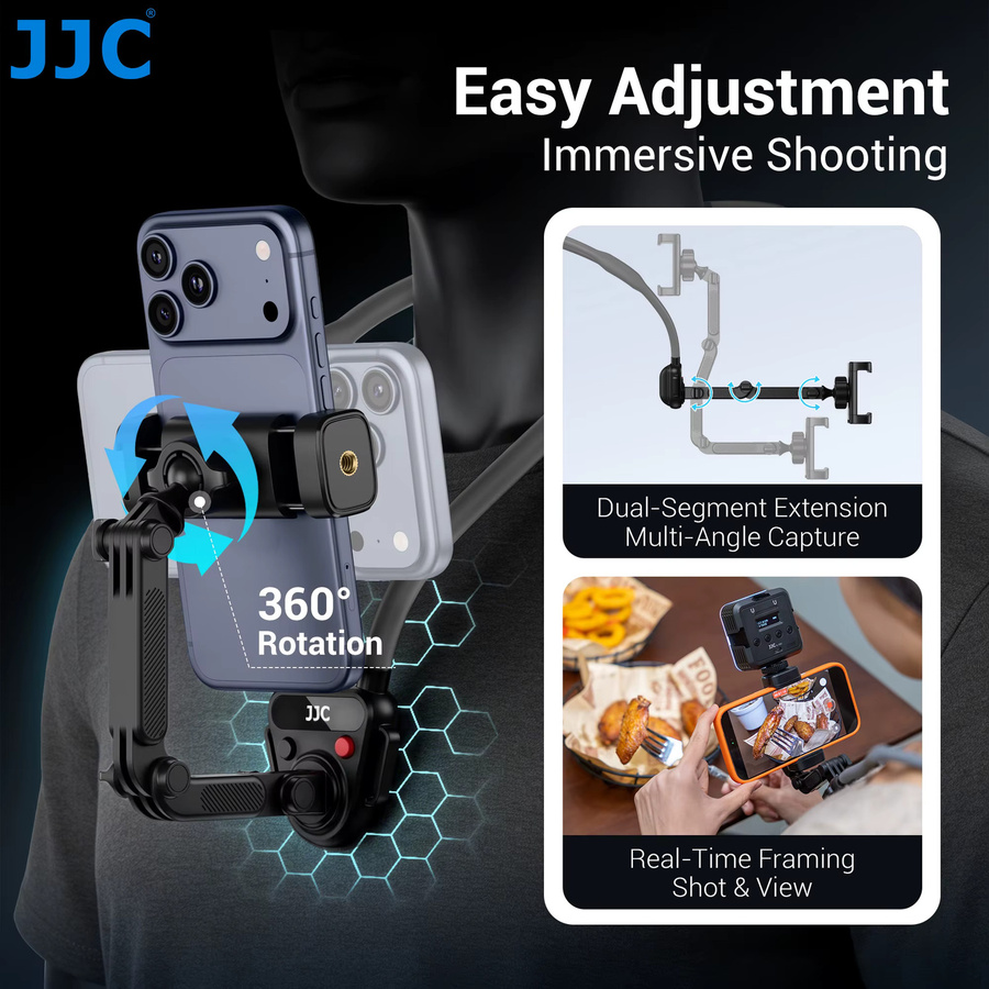 JJC Universeller Nacken-Handyhalter für POV Vlog und Selfie-Aufnahmen in Schwarz, kompatibel mit Samsung, DJI und GoPro - Bild 5