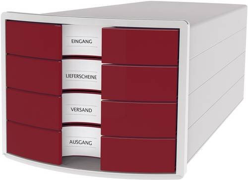 HAN Impuls 2.0 Schubladenbox für DIN A4, 4 Schubladen, geschlossen, grau/rot - Bild 1