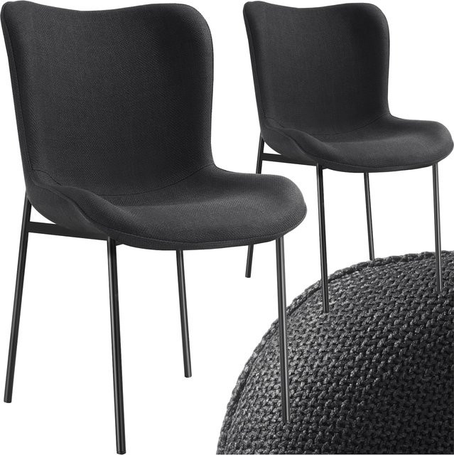 tectake Polsterstuhl Tessa 2er Set in Schwarz aus Webstoff mit ergonomischer Form und hoher Rückenlehne, B/T/H: 54 x 62 x 90 cm - Bild 1