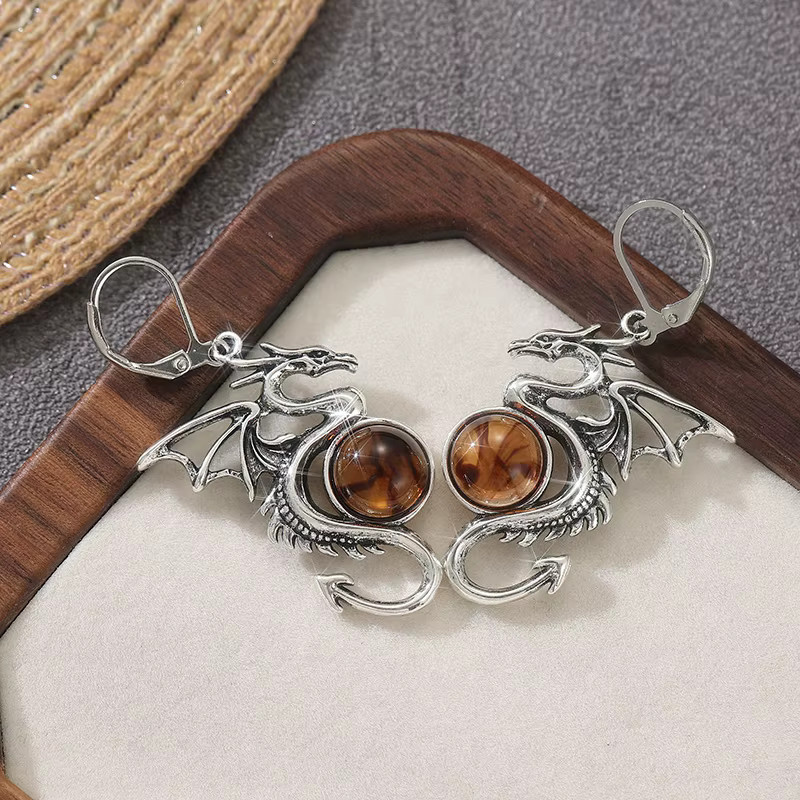 YoYo Ohrringe, Drachen-Anhänger, Silber, Rote Edelstein, Damen - Bild 3