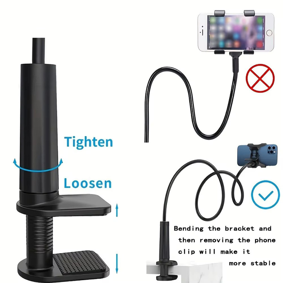 AKABEILA 360-Grad-Clip-Handyhalterung in Schwarz, flexibler Lazy-Bed-Desktop-Halter und tragbarer Standfuß für iPhone, Samsung und Xiaomi - Bild 3