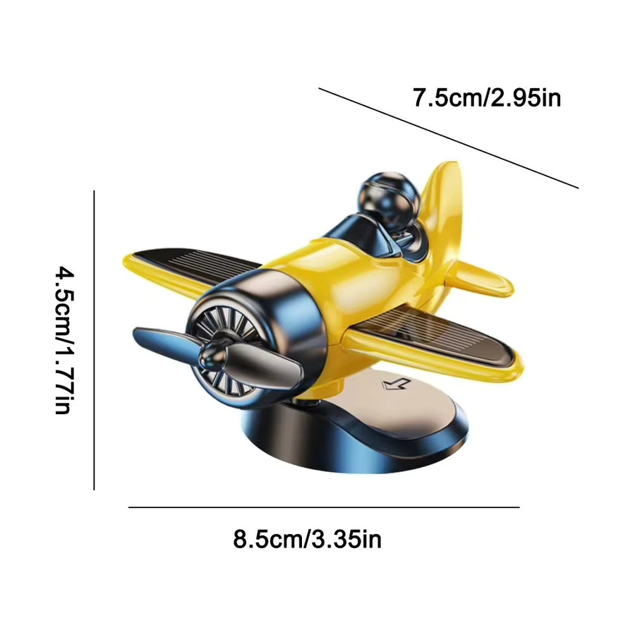 HOMEFISH Solarbetriebenes Rotierendes Flugzeug-Auto-Armaturenbrett-Ornament in Gelb - Bild 6
