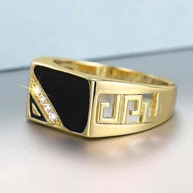 Huitan Fashion Ring, Gold Farbe, Schwarz, Zirkonia, Damen - Bild 1