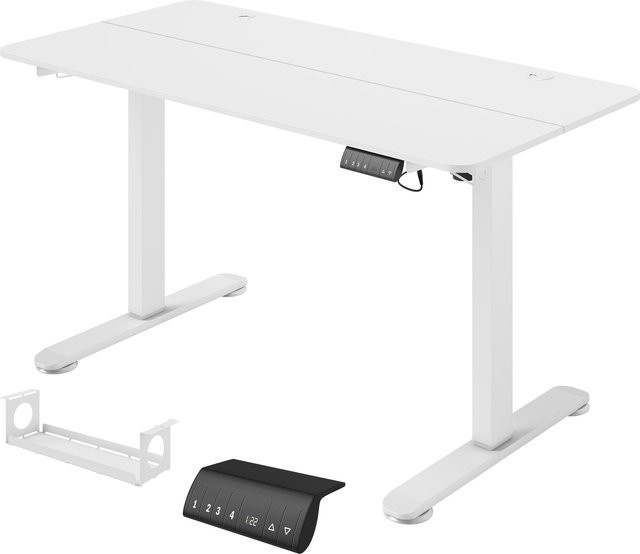 Vinsetto Elektrischer höhenverstellbarer Schreibtisch mit 4 Memory-Funktionen und Haken, Ergonomischer Computertisch in Weiß, B: 140 cm, T: 70 cm, H: 76 cm bis 116 cm - Bild 1
