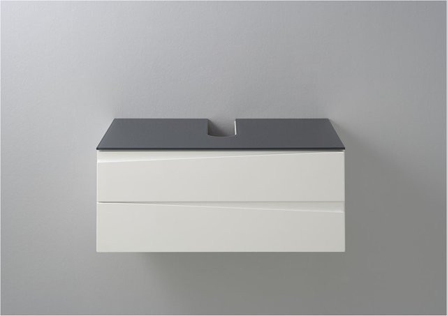 Waschbeckenunterschrank byLIVING Shape in Grau und Weiß mit Hochglanzfront, B/H/T: 80 x 33 x 47 cm - Bild 1