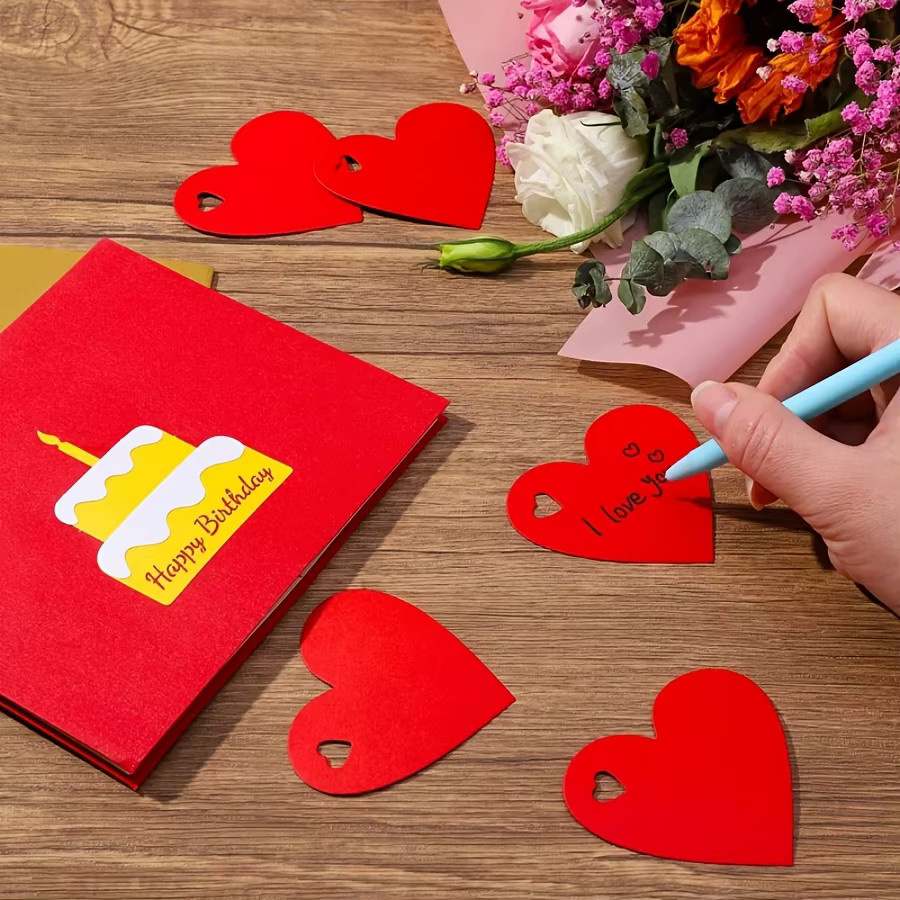 100 Stück rote herzförmige Papieranhänger für Hochzeiten, Geburtstage und Valentinstag - Bild 3