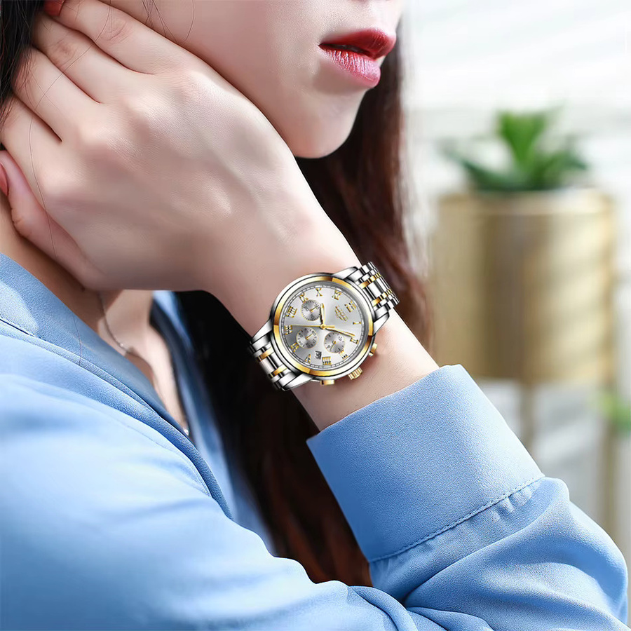 LIGE Armbanduhr Quarz, Edelstahl, Silber, Weiß, Damen - Bild 4