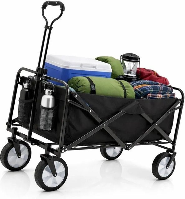 BigDean Bollerwagen faltbar mit 105 l Volumen und bis zu 100 kg Belastbarkeit, klappbarer Handwagen mit ausziehbarer Deichsel und Netztaschen - Bild 1