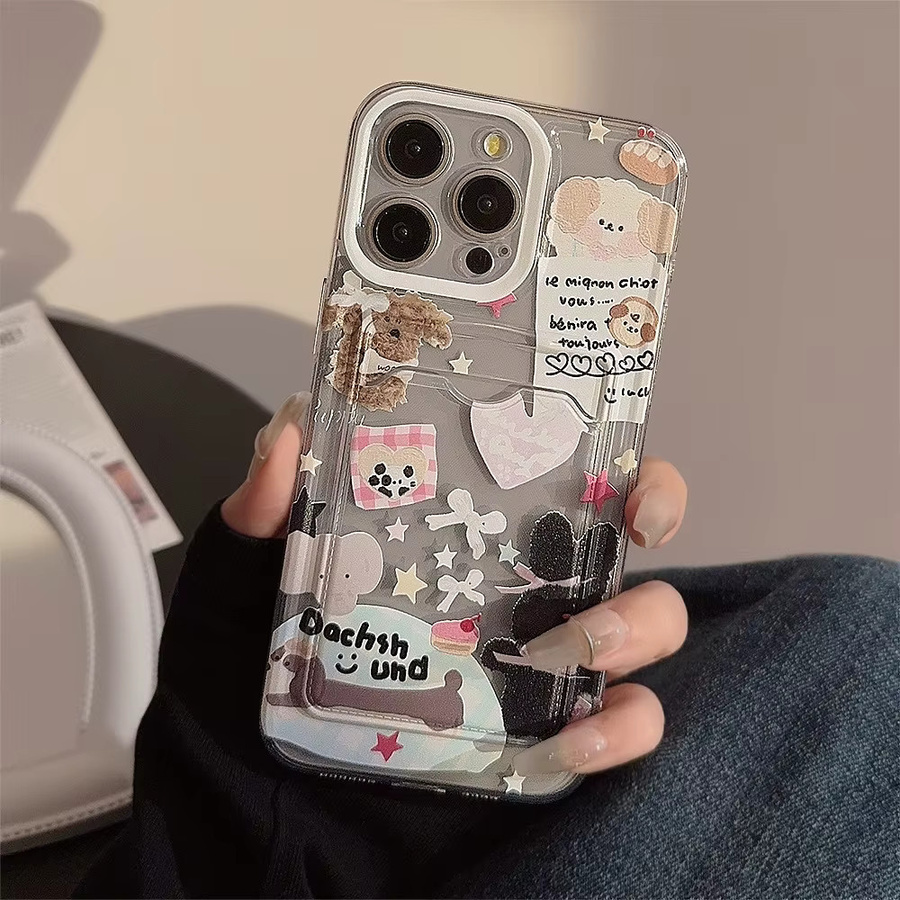 MUQGEW Transparente Handyhülle im koreanischen Cartoon-Stil mit Kartenhalter für iPhone 11 bis iPhone 16 Pro Max, stoßfeste Schutzhülle - Bild 2