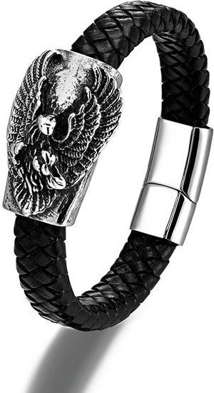 Allbestart Armband, Leder, Edelstahl, Adlerkopf, grau, 19 cm, Herren - Bild 1