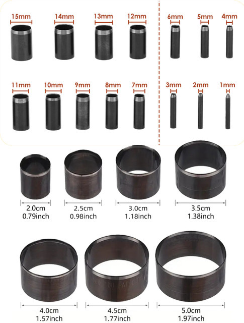 22-teiliges Hohlstanzer-Set aus Metall mit Koffer für Leder und DIY-Bastelarbeiten, Durchmesser 1 bis 50 mm - Bild 1