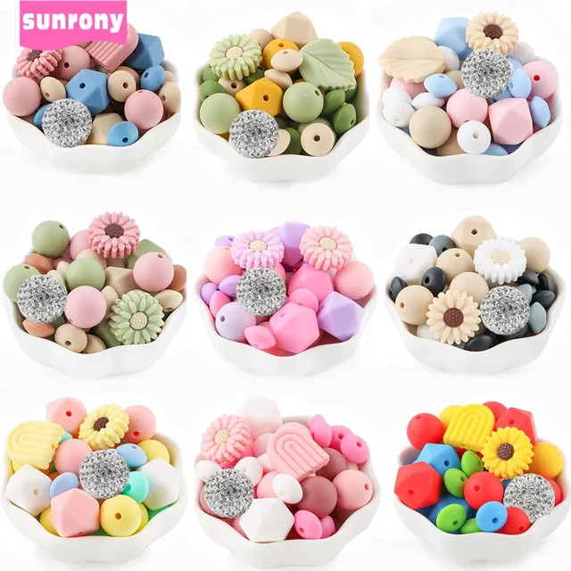 sunrony Perlen Set, Silikon, Blume, Blätter, 38/40 Teile - Bild 1