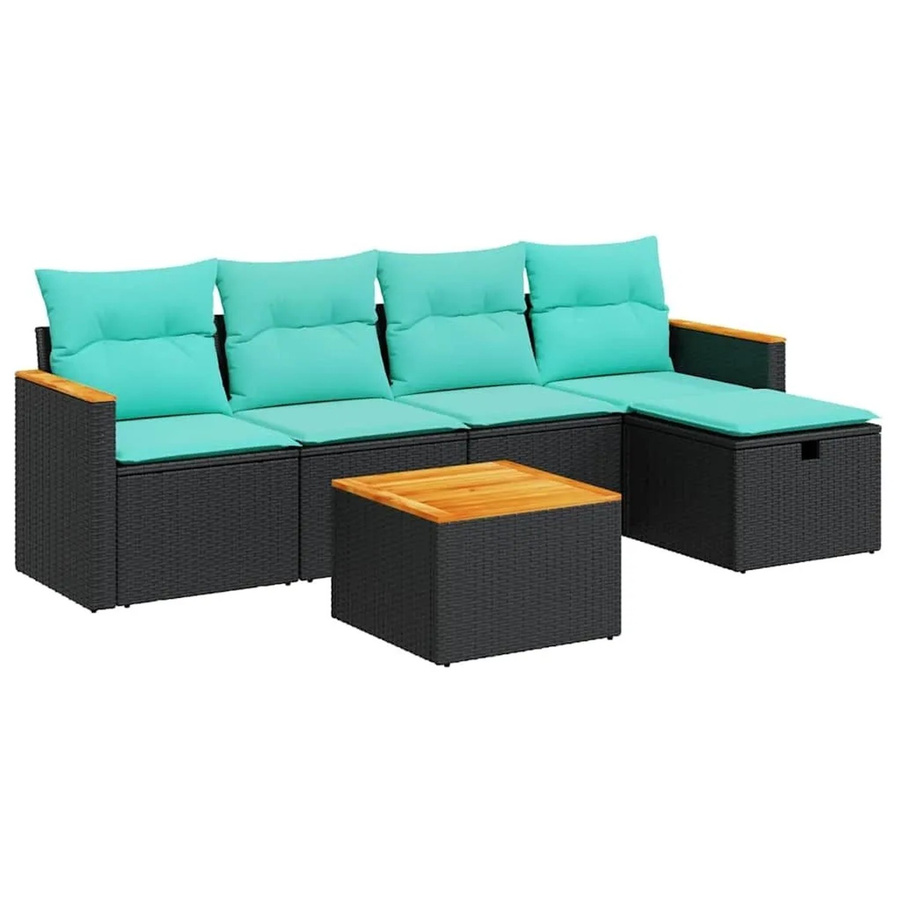 vidaXL Garten-Sofagarnitur aus Poly Rattan in Schwarz mit 6 Teilen, L-Form Lounge-Set inklusive Kissen und Couchtisch für Garten und Terrasse - Bild 2