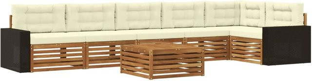 vidaXL Outdoor-Sofagarnitur aus Akazienholz in L-Form, 7-teiliges Set in Natur und Beige mit Polsterkissen, B/T/H: 79 x 79 x 37 cm - Bild 1