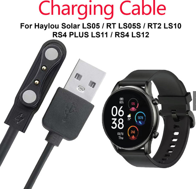 2Pin USB-Ladekabel in Schwarz für Xiaomi Haylou RT LS05S, YAMAY SW022, MI IMILAB KW66, Haylou Sloar LS05 und Ticwatch CXB01 Smartwatch-Ladegerät - Bild 1