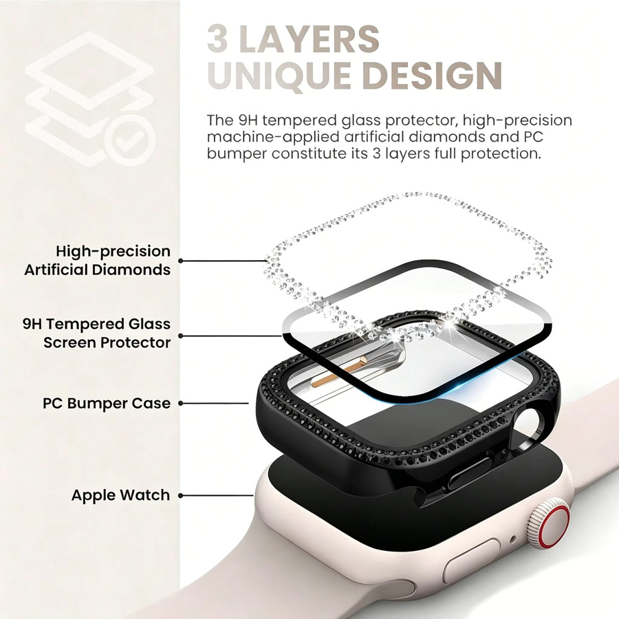 samusak Uhrengehäuse für Apple Watch, Diamant, Zirkonia, Messing, Silikon, Unisex - Bild 3