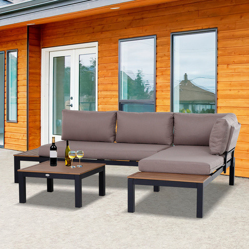 Outsunny Gartenmöbelset 3-teilig aus Aluminium in Grau mit Schaumstoff und Polyester Polstern, B/T/H: 74 x 164 x 69 cm - Bild 5